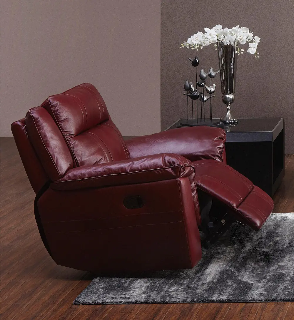 Red Leather-Match Manual Swivel Glider Recliner - K-Motion-1
