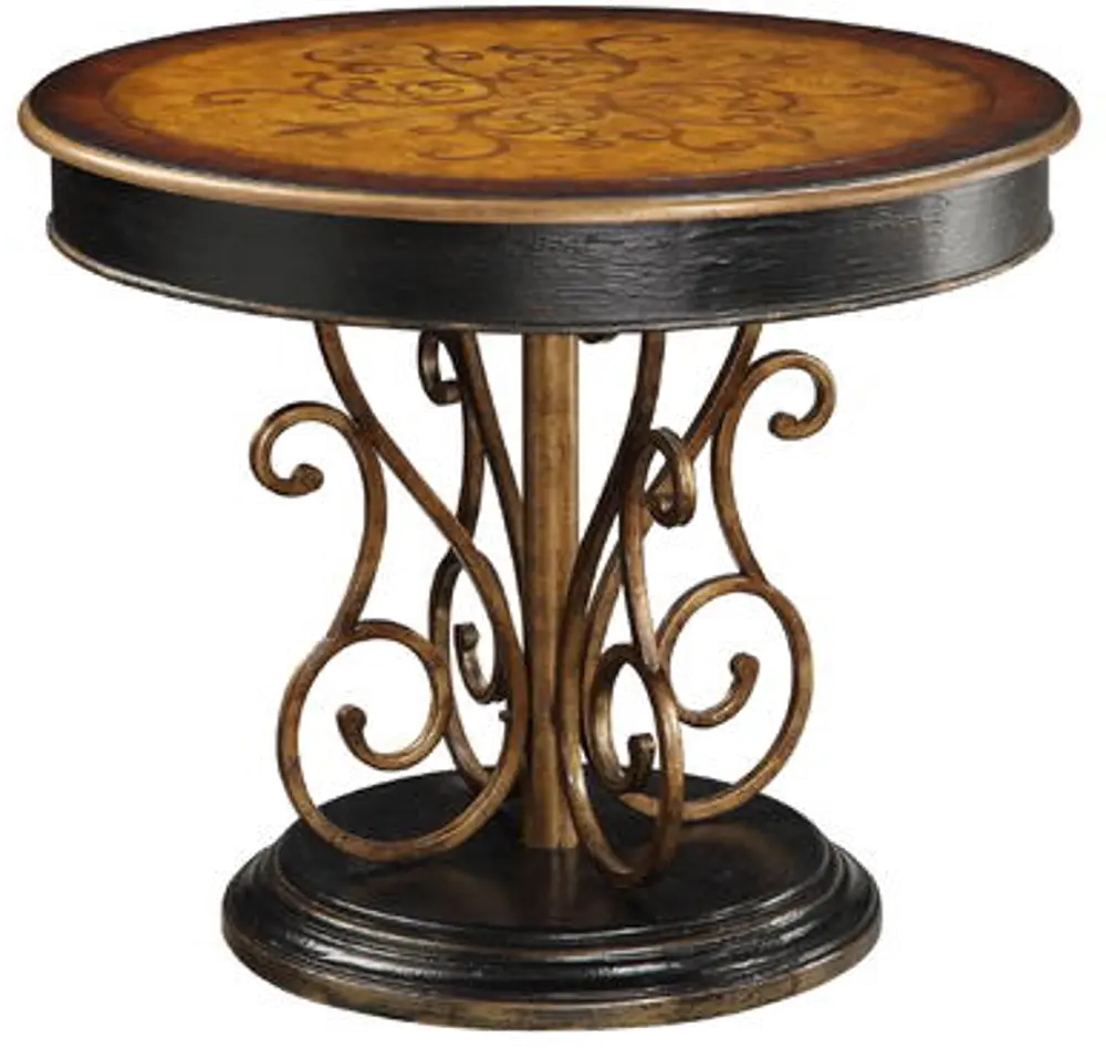 50679/ACCENT/TABLE Black and Brown Round Inlay Top Accent Table-1
