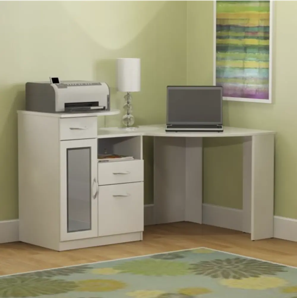 HM66115A-03 Pure White Corner Home Office Computer Desk - Vantage -1