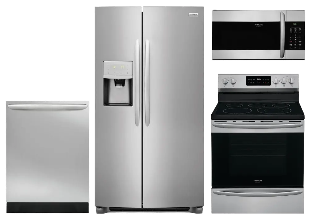 KIT Frigidaire Gallery 4 Piece Electric Kitchen Appliance Package with Side by Side Refrigerator - Stainless Steel-1