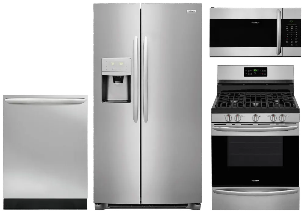 KIT Frigidaire Gallery 4 Piece Gas Kitchen Appliance Package with Side by Side Refrigerator - Stainless Steel-1