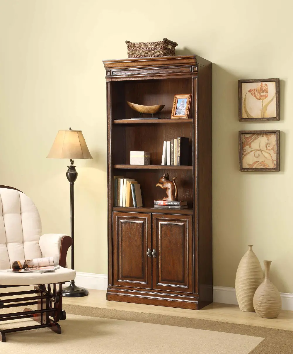 32 Inch Oak Bookcase with Doors - Breckenridge Collection-1