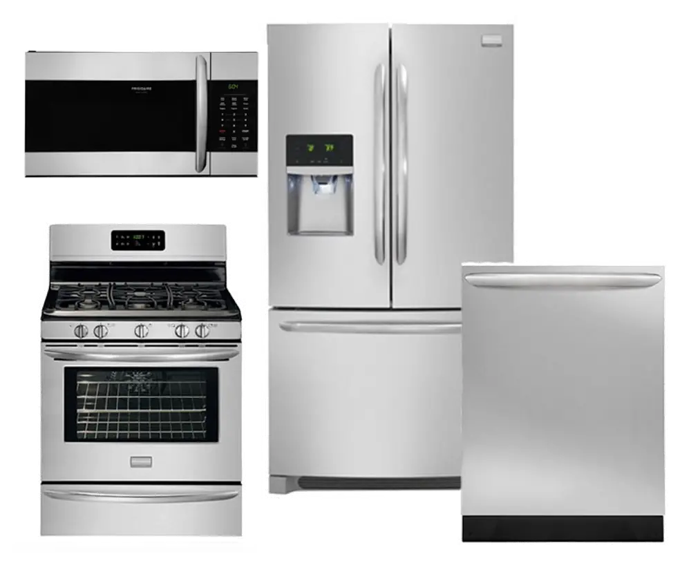 SS-4PC-3DR-GAS-PKG Frigidaire Gallery 4 Piece Gas Kitchen Appliance Package with 26.8 cu. ft. French Door Refrigerator - Stainless Steel-1