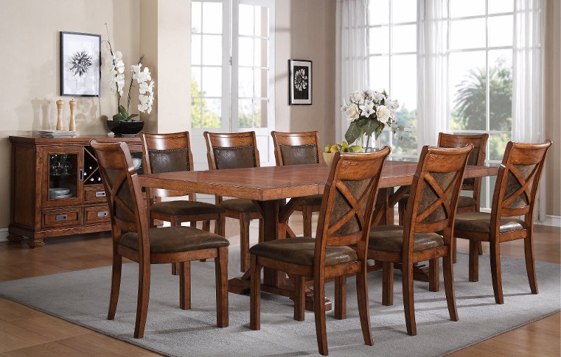 Transitional Brown Dining Room Table, Brown Dining Table Set With 6 Chairs