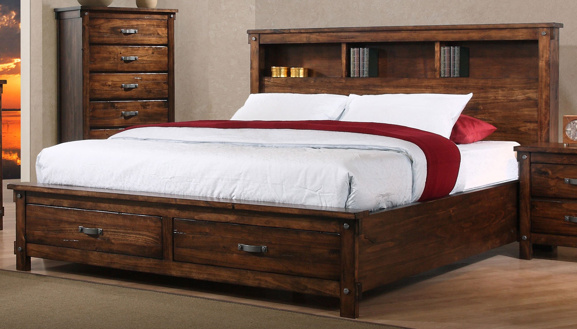 Rustic King Size Bedroom Sets Handly Manor Pecan 5 Pc Queen Sleigh