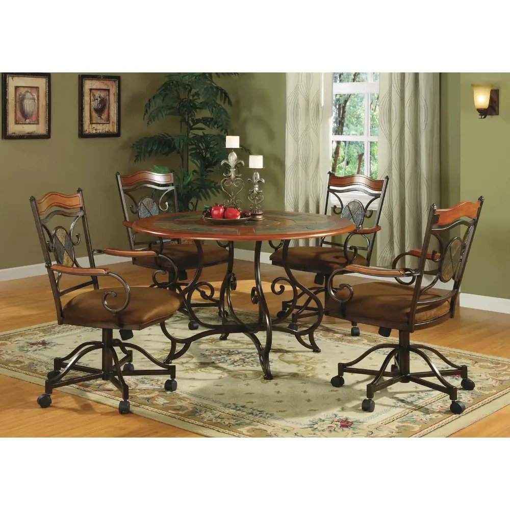 5PC:MDT183/CASTER 5 Piece Dining Set - Traditional Kendall Wood and Metal-1