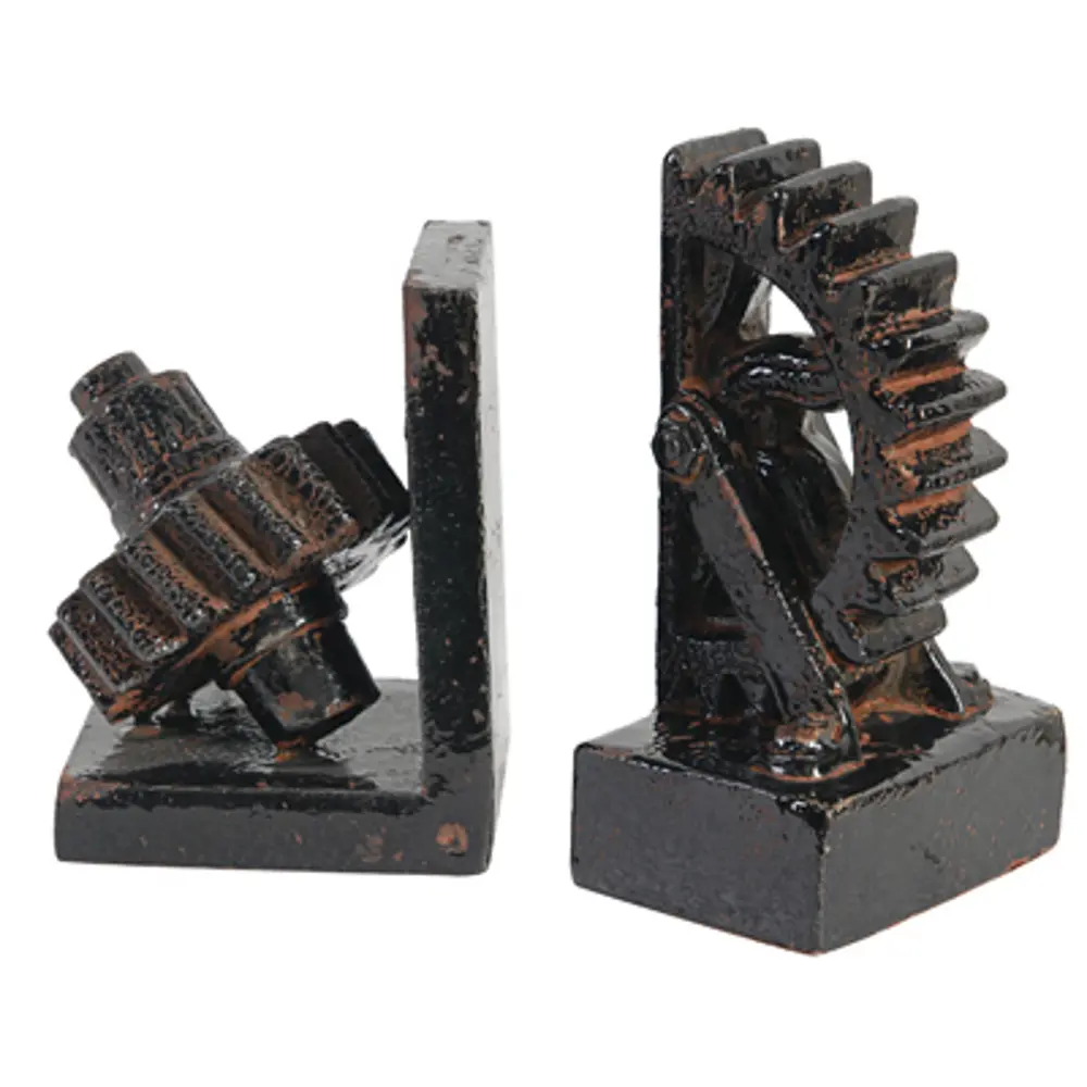 Distressed Cog and Wheel Bookend Pair -1