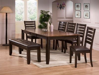 Brown 6 Piece Dining Set With Bench Elliott Rc Willey Furniture Brown 6 Piece Dining Set With Bench Elliott