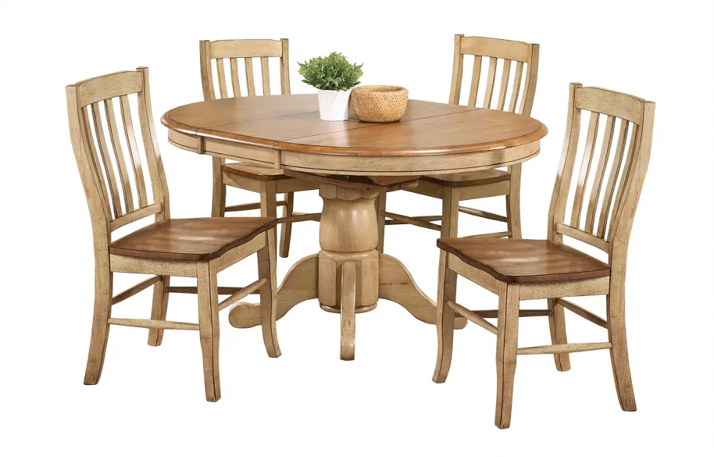 Quails Run Country Light Brown Two Tone 5 Piece Round Dining Set-1