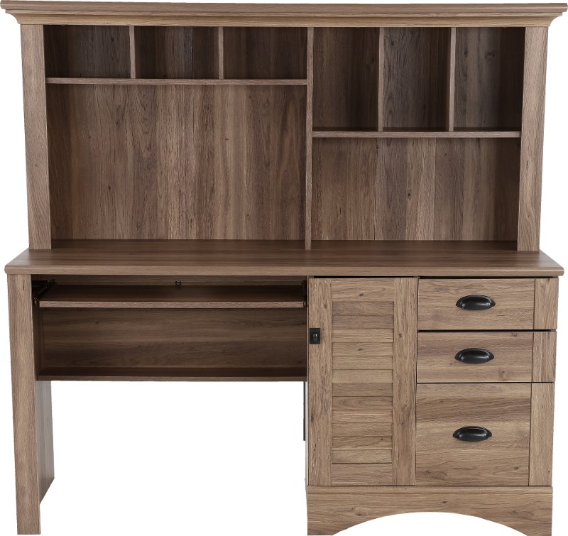 Brown computer desk with hutch