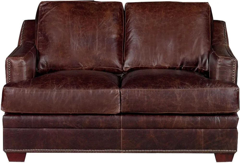 Classic Contemporary Brown Leather Loveseat - Antique-1