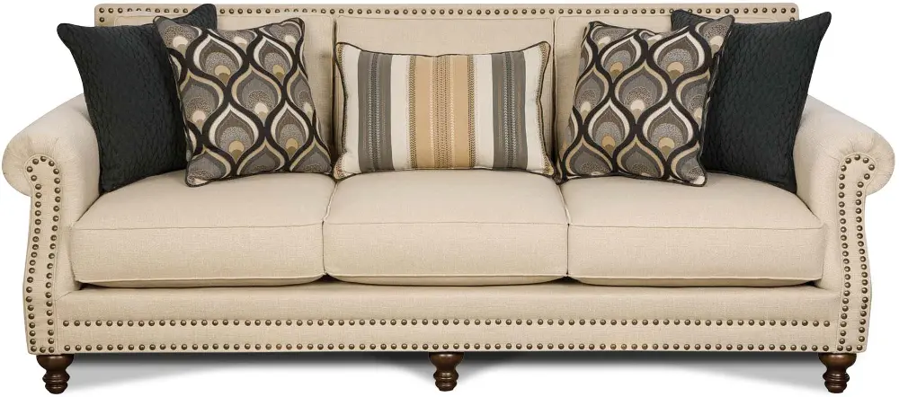 Twin Oatfield 93 Inch Oatmeal Upholstered Sofa-1