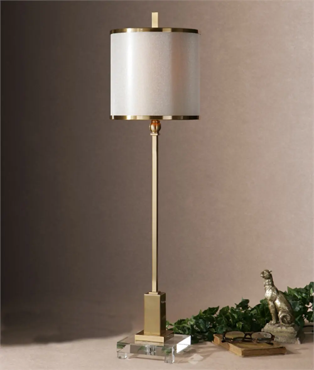 Brushed Brass Plated Metal Buffet Lamp with Crystal Foot-1
