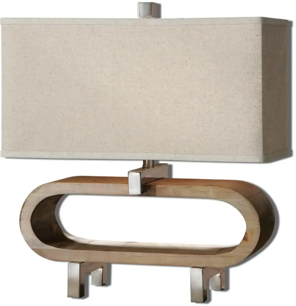 Wood Stained Base Table Lamp with Polished Chrome Details-1