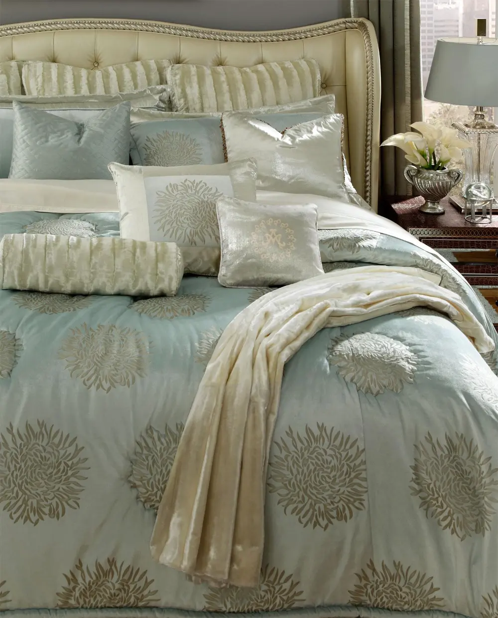 Ice Blue Queen Harlington Bedding Collection-1
