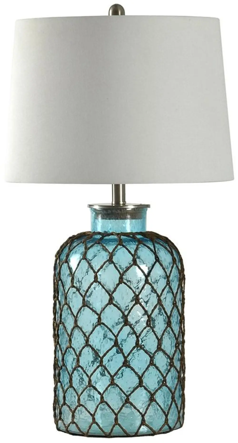 Blue Seeded Glass Table Lamp with Netting-1