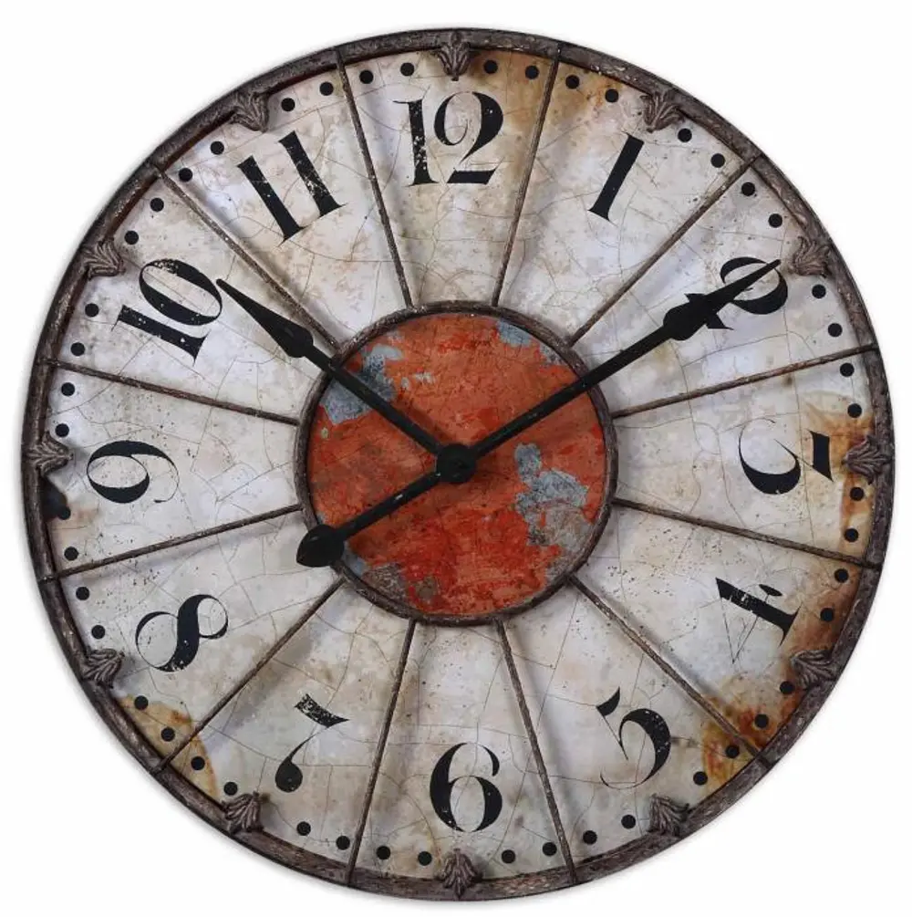 Ellsworth Distressed Ivory and Red Metal Wall Clock-1