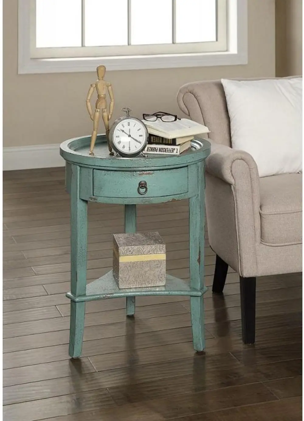 56425 Round Teal Accent Table-1