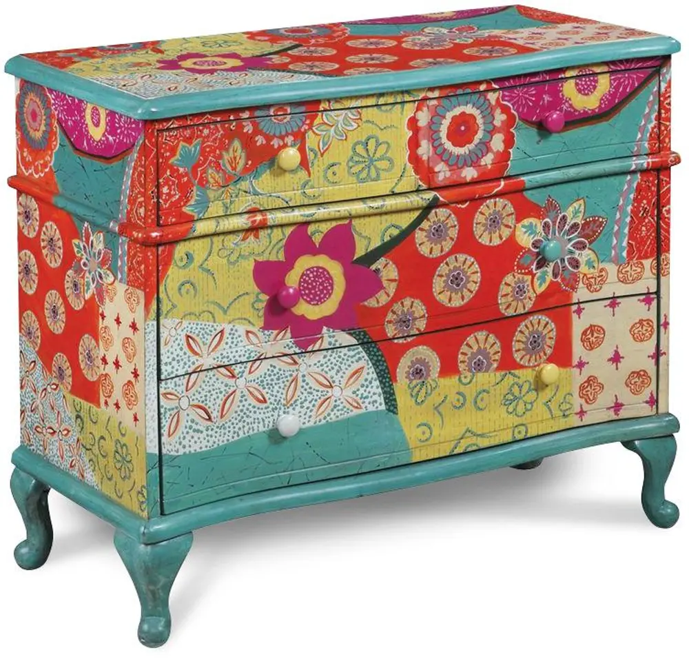 80963 Multi Color 3 Drawer Patchwork Chest-1