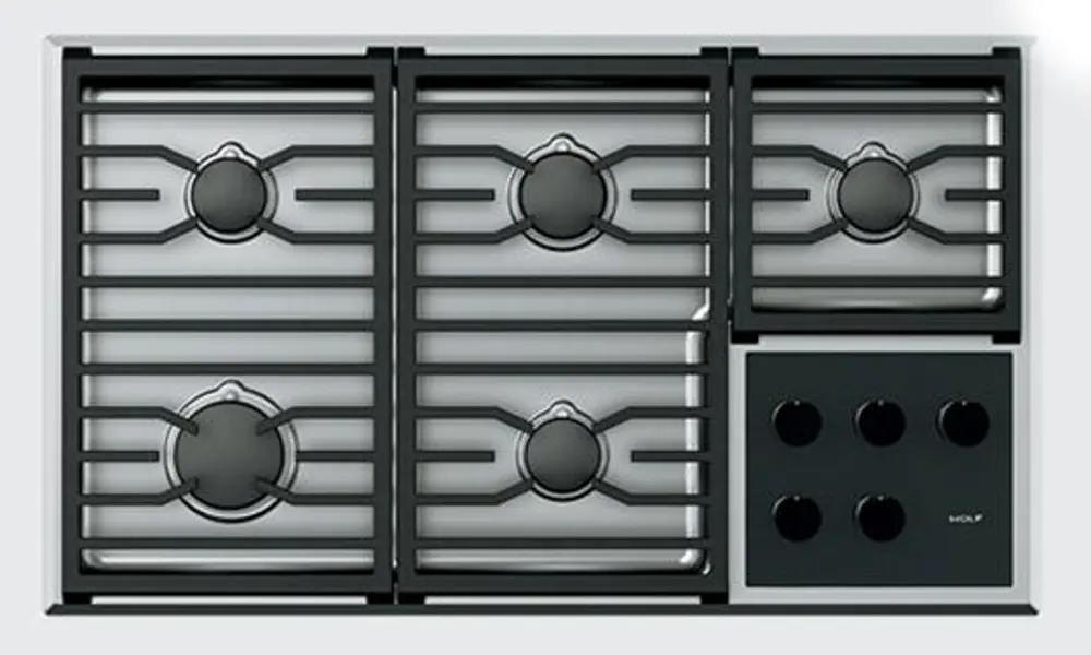 CG365T/S Wolf 36 Inch Transitional Gas Cooktop - Stainless Steel and Black-1