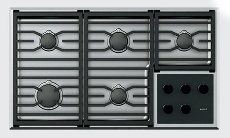 Wolf 36 Inch Transitional Gas Cooktop Stainless Steel And Black Wolf 36 Inch Transitional Gas Cooktop