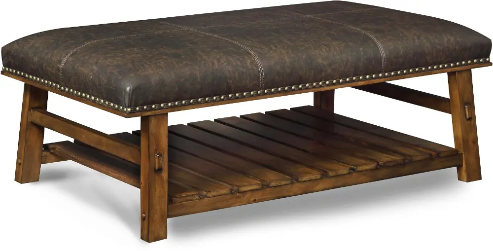 56314/ACCENT/BENCH Brown Pinewood Accent Bench with Leather-Like Fabric-1