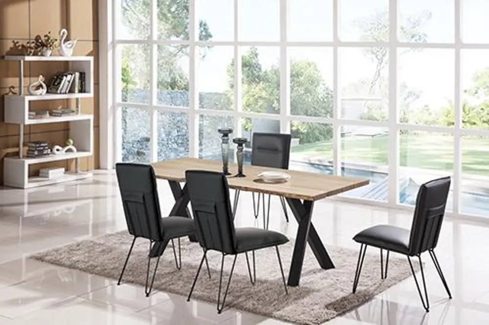 Charcoal and Metal 5 Piece Dining Set - Contemporary Live Edge -1