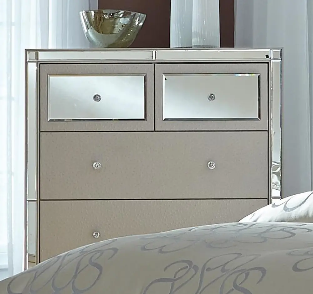 Hollywood Loft Pearl White & Mirrored Chest of Drawers-1