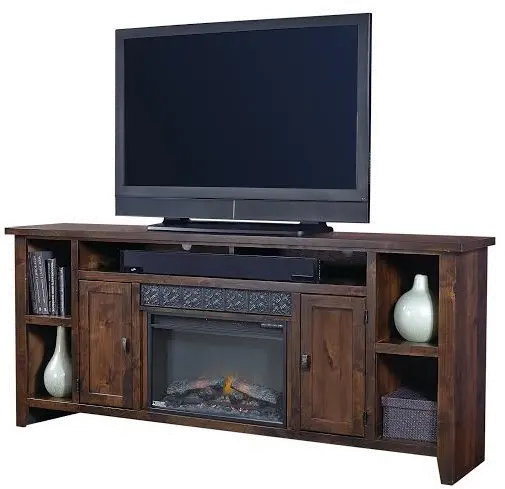 Alder Grove Rich Brown Wooden 84 Inch Fireplace TV Stand