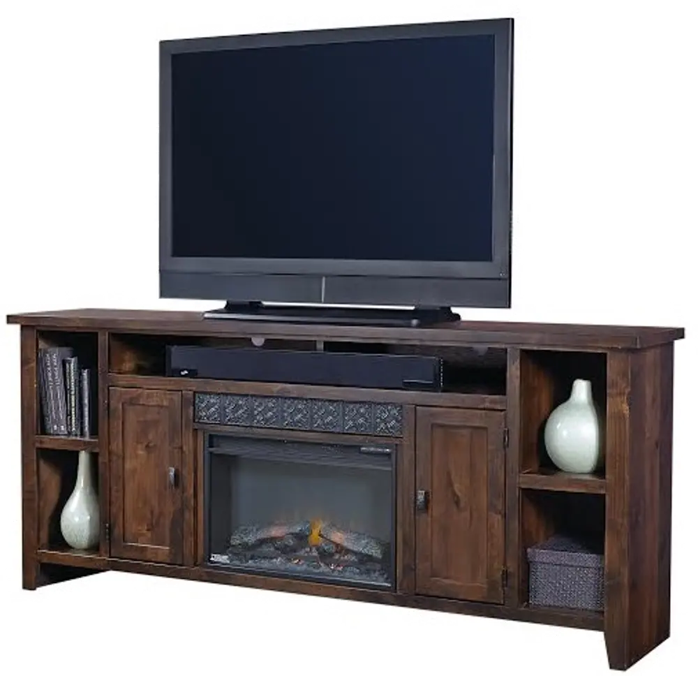 Alder Grove Rich Brown Wooden 84 Inch Fireplace TV Stand-1
