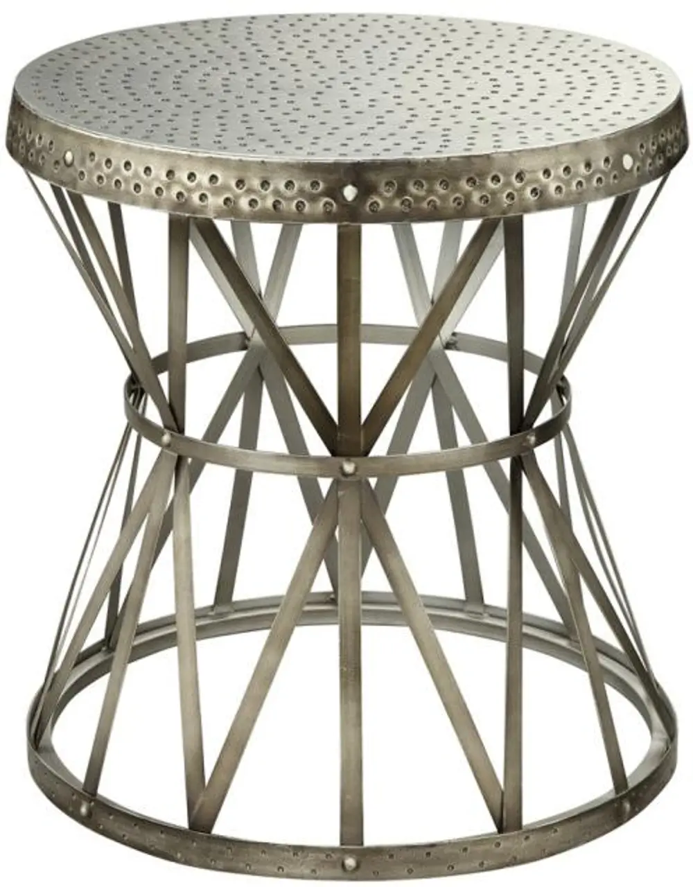 43329/ACCENT/TBL Hammered Top Antique Nickel Metal Accent Table-1