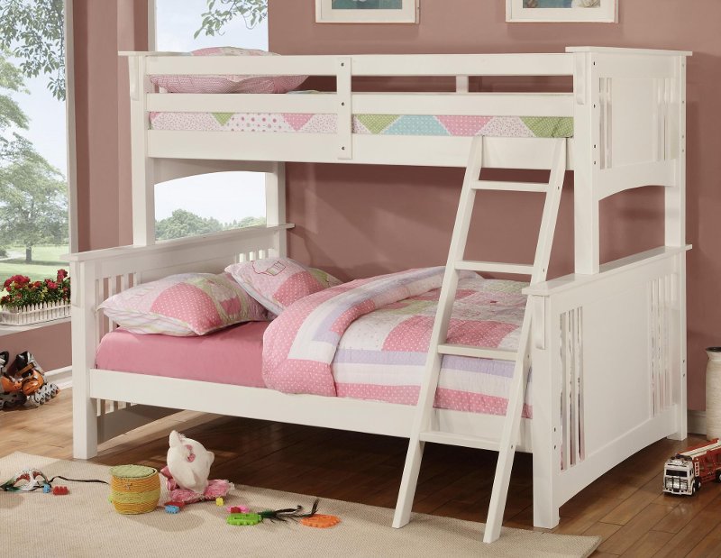 Classic White Twin Over Full Bunk Bed, Bunk Beds Twin Over Full With Mattress