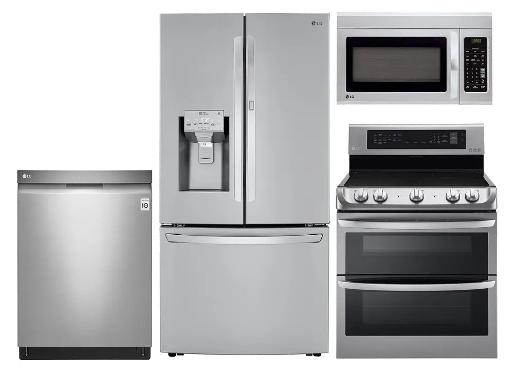 LG-SS-4PC-ELE-KIT LG 4 Piece Electric Kitchen Appliance Package with Double Oven Range - Stainless Steel-1