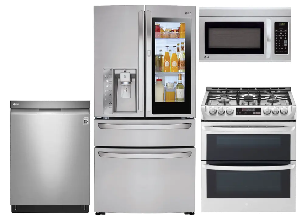LG-SS-4PC-GAS-KIT LG 4 Piece Gas Kitchen Appliance Package with French Door in Door Refrigerator - Stainless Steel-1