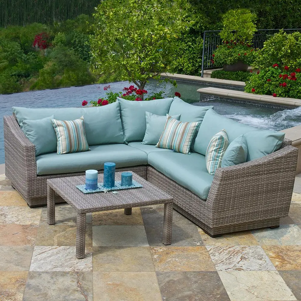 Blue 4 Piece Wicker Outdoor Sectional - Cannes-1