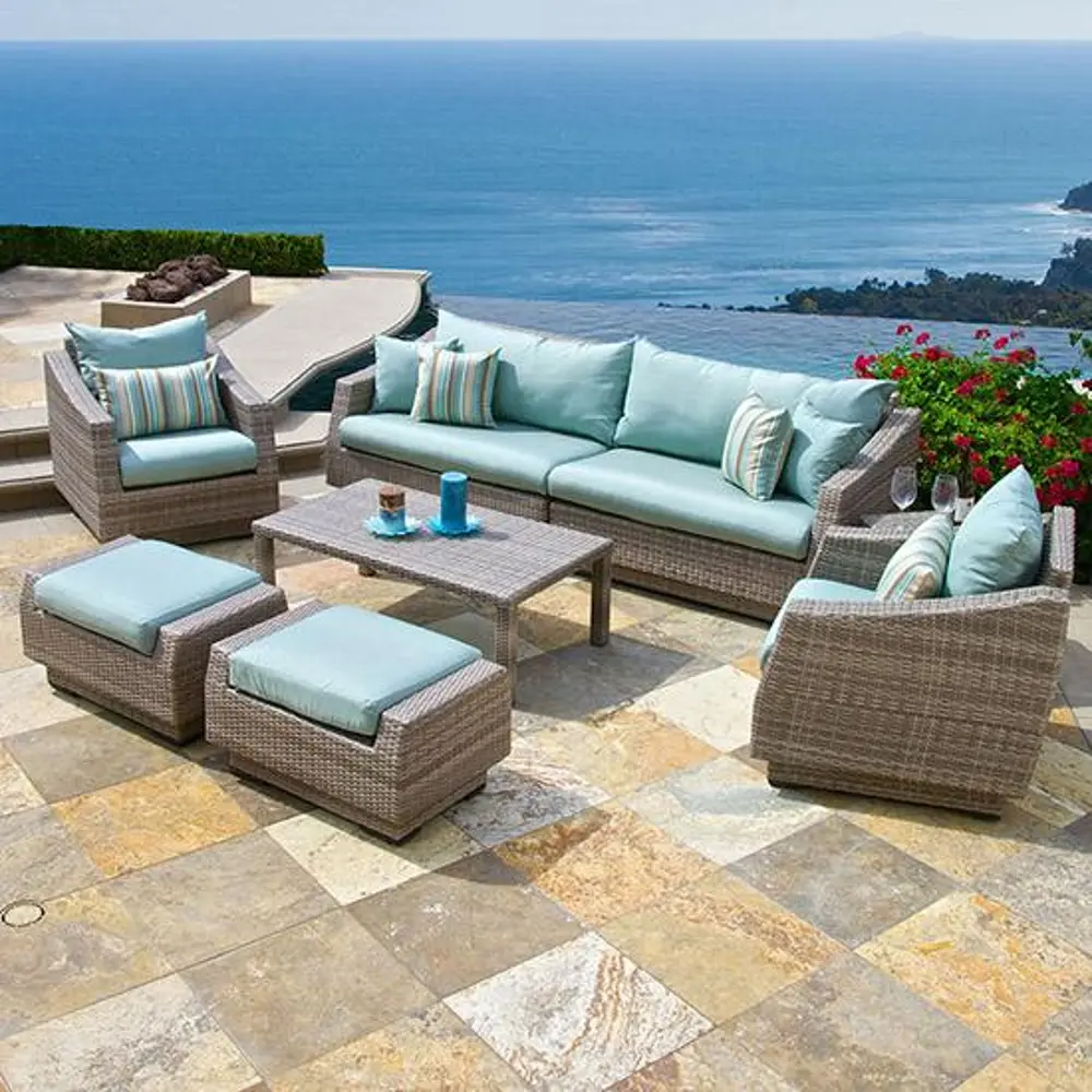 Blue 8 Piece Wicker Sofa & Chair Set - Cannes-1