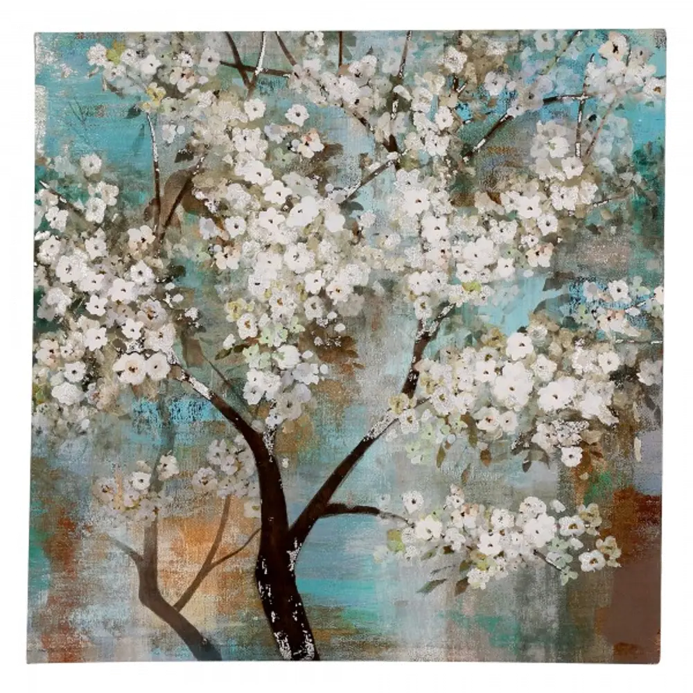 White Blossom Tree In Bloom Canvas Wall Art-1
