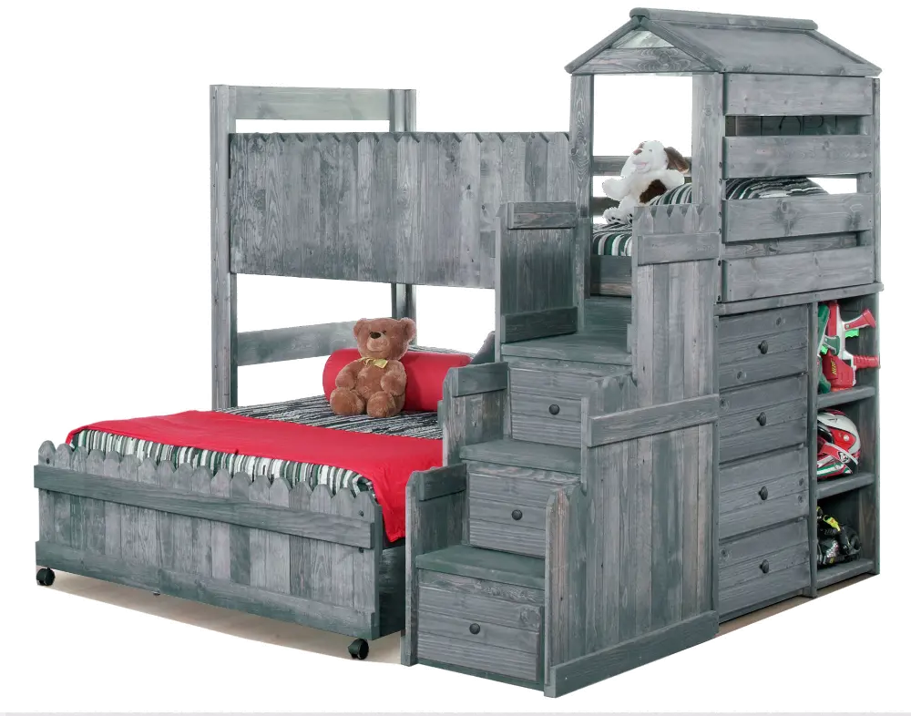 Fort Driftwood Rustic Twin-over-Full Loft Bed-1