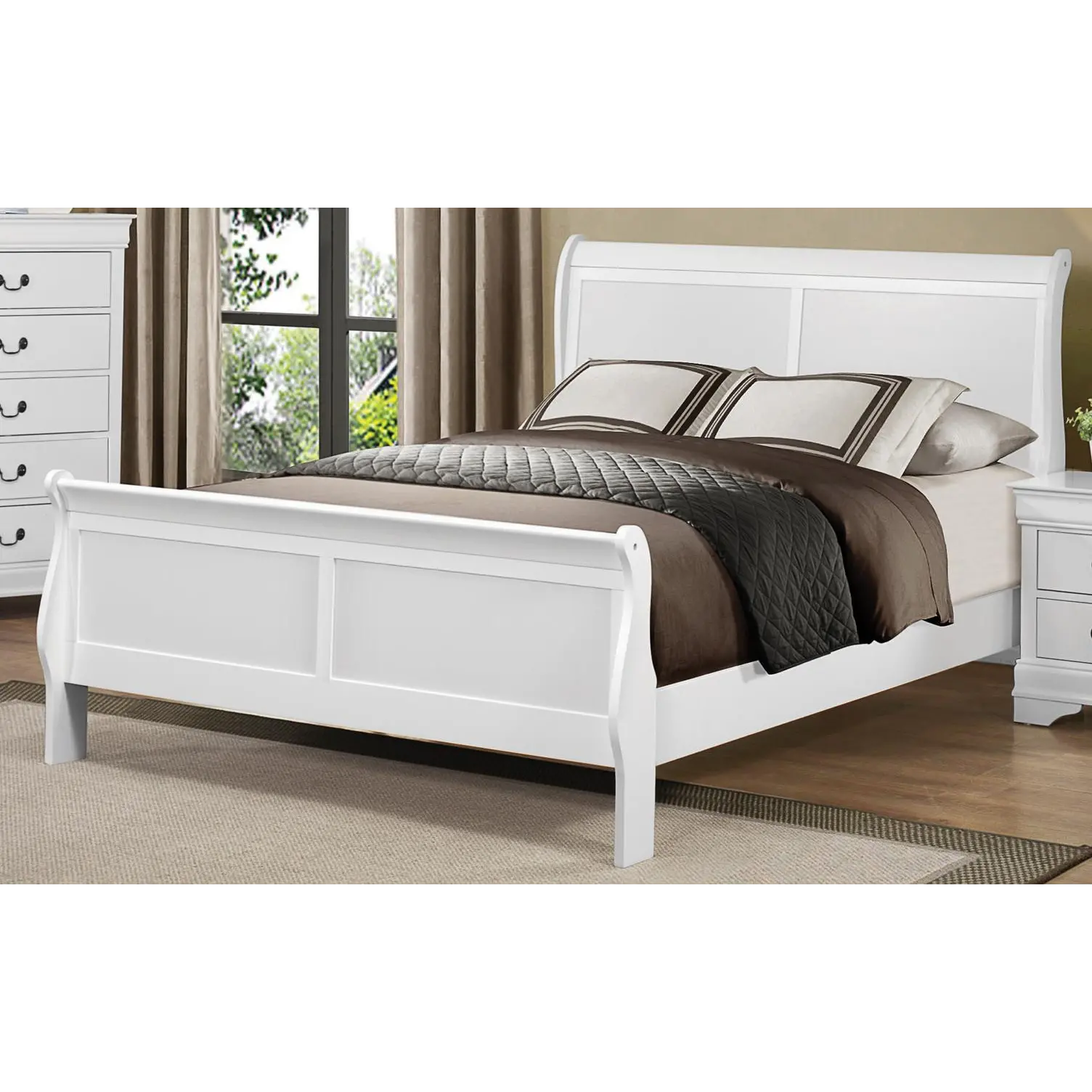 Mayville White Queen Sleigh Bed-1