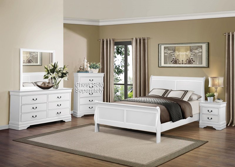 White 4 Piece Queen Bedroom Set, Queen Bed Set With Low Headboard
