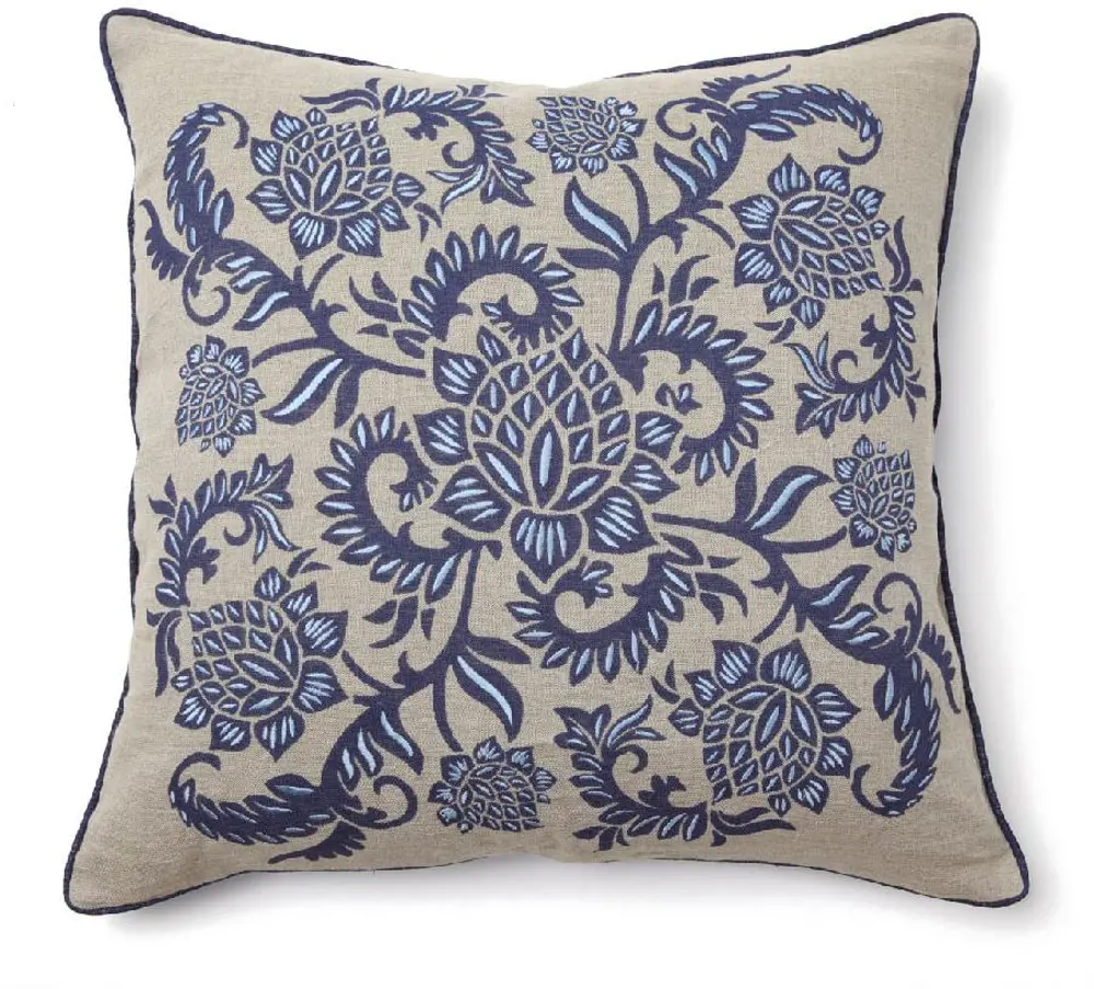 Indigo Blue Embroidered Throw Pillow-1