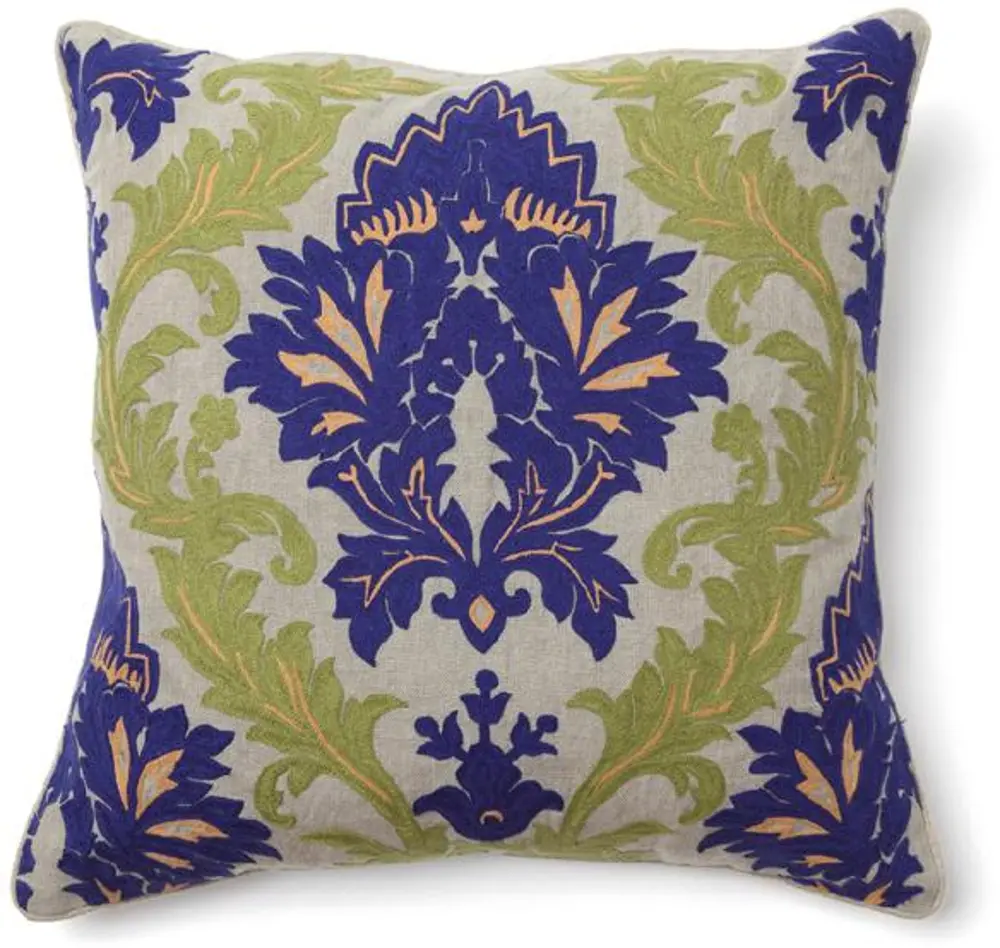 Blue and Green Embroidered Throw Pillow-1