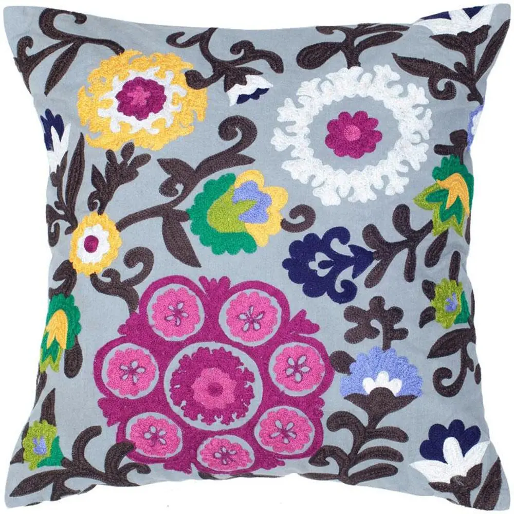 Multi Color Floral Embroidery Throw Pillow-1