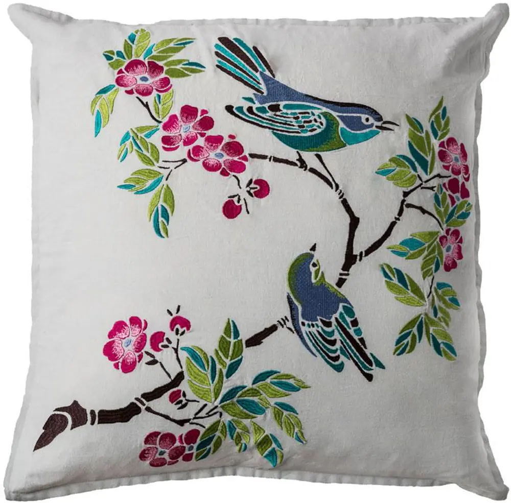 Blue Birds and Pink Flowers Throw Pillow-1