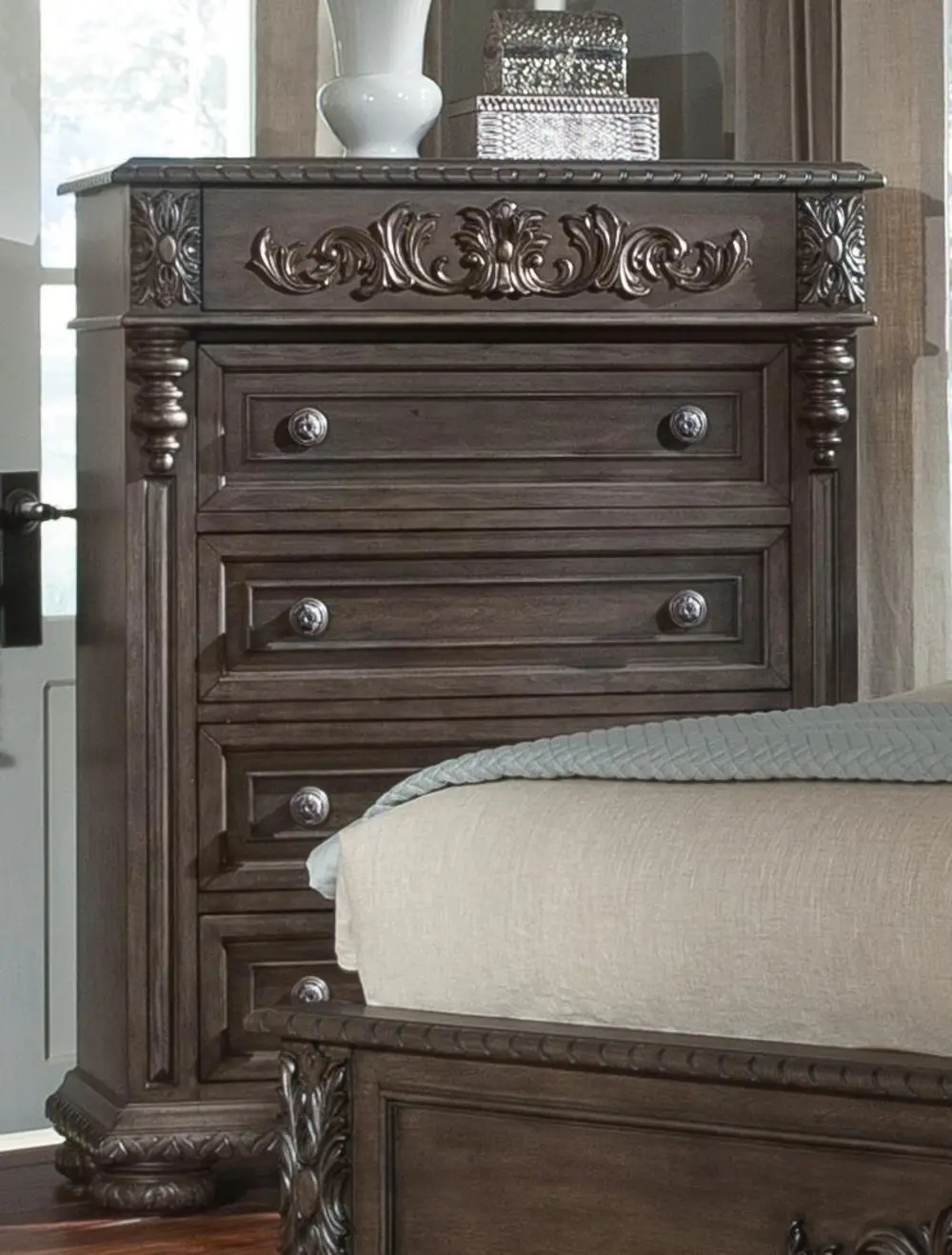 Versailles Pewter Brown Chest of Drawers-1