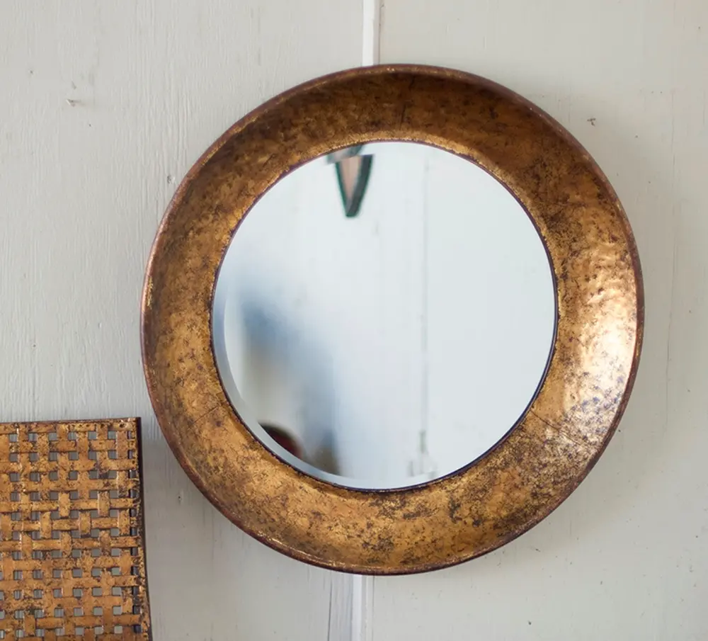 Round Antique Gold Metal Mirror-1
