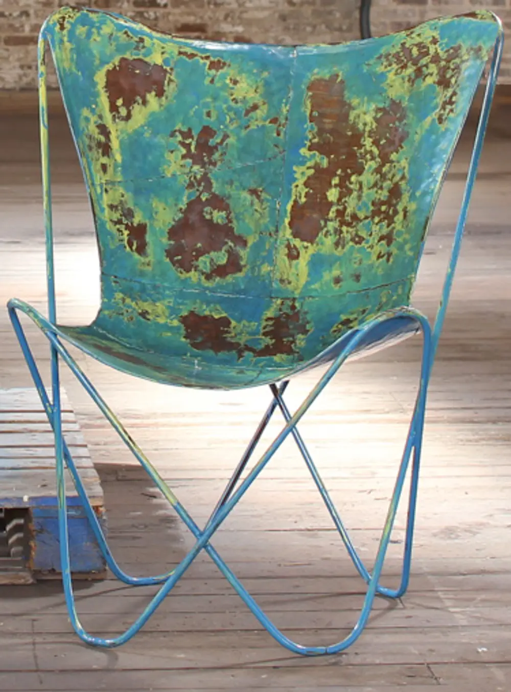 Blue Rustic Iron Butterfly Chair-1