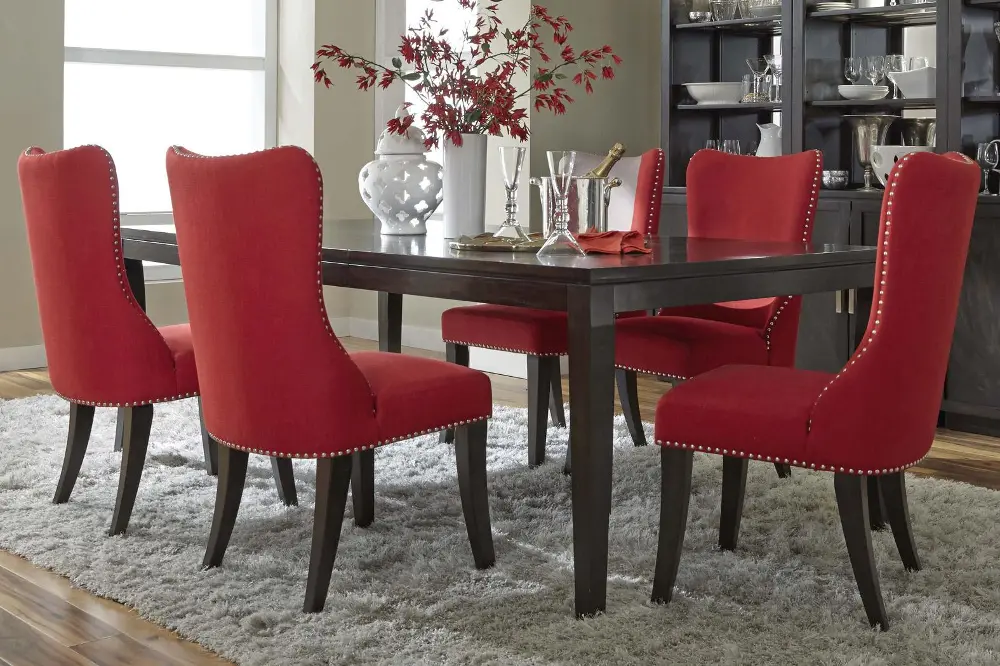 5 Piece Dining Set - Contemporary Platinum Collection Red -1