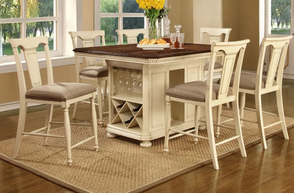 5 Piece Dining Set - Arcadia Bisque Counter Height Island -1