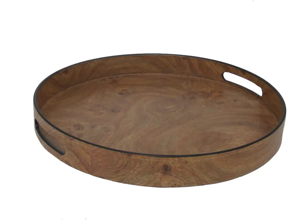 Brown Round Tray With Cut Out Handles-1